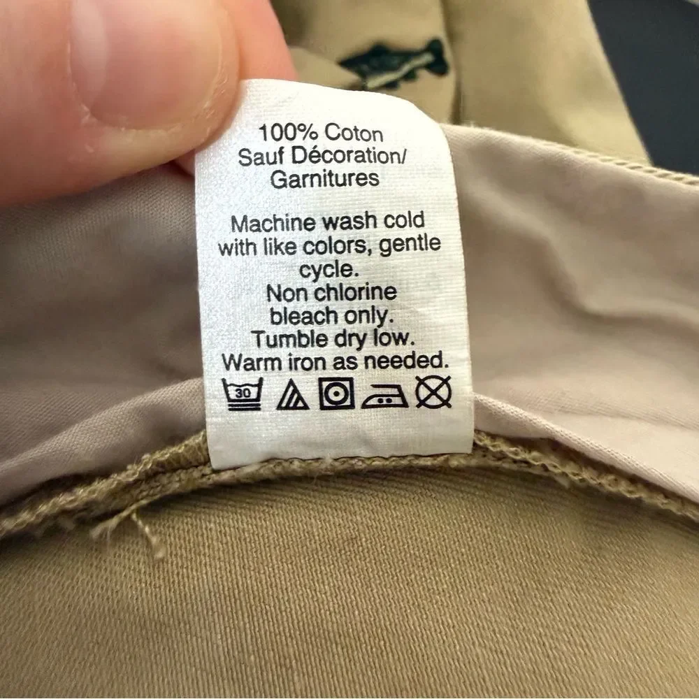 J Crew The Sutton Chino Pants Mens 33x32 Tan Straight Embroidered Fish Cotton